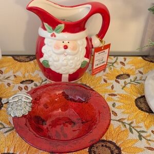 Santa Claus Red Pitcher and Bowl Set